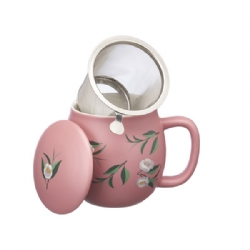 Tea mug with lid and stainless steel infuser, 0,35 lt, Matt Pastel Pink