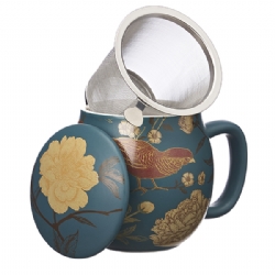 Tea mug with lid and stainless steel infuser, 0,35 lt, Melrose - dark green